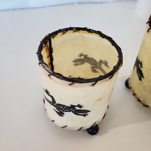 Raw Cowhide Set Of 3 Lizard Candle Holders Brown Metal Frames Southwestern Boho - Picture 5 of 12